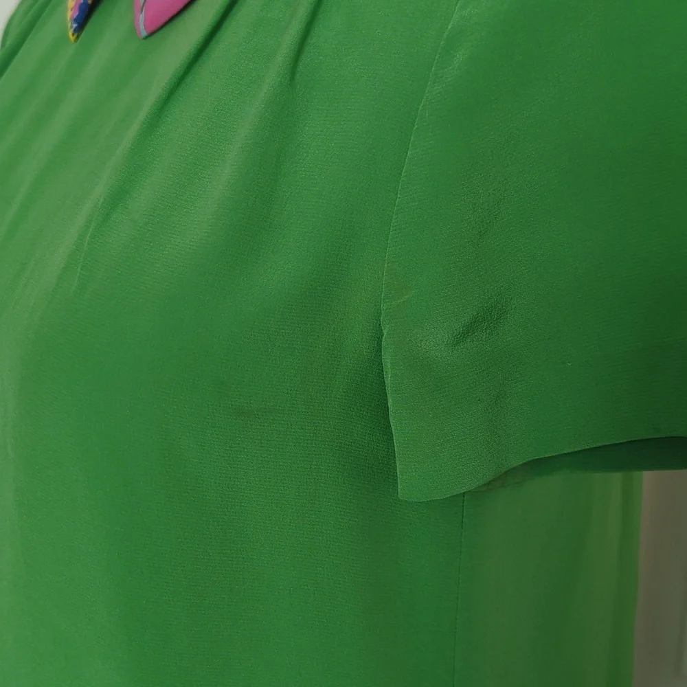 Kate Spade Bright Green Short-Sleeve Top with Pink Floral Collar